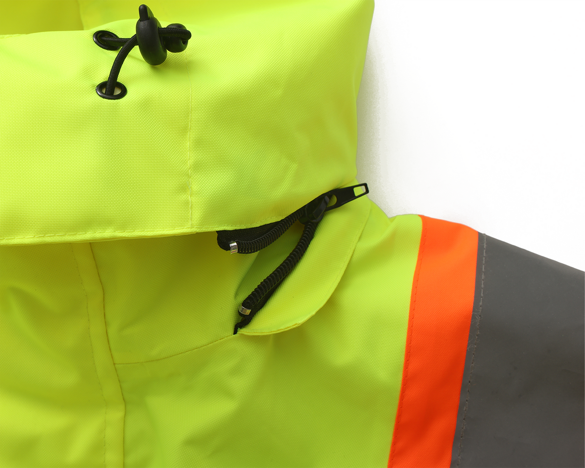 Kiwi High Visibility 3-in-1 Hooded & Fleece Lined ANSI/ISEA 107-2020, Type R, Class 3 Two Tone, Contrast Trimmed Water Resistant Neon Safety Jacket [71500]