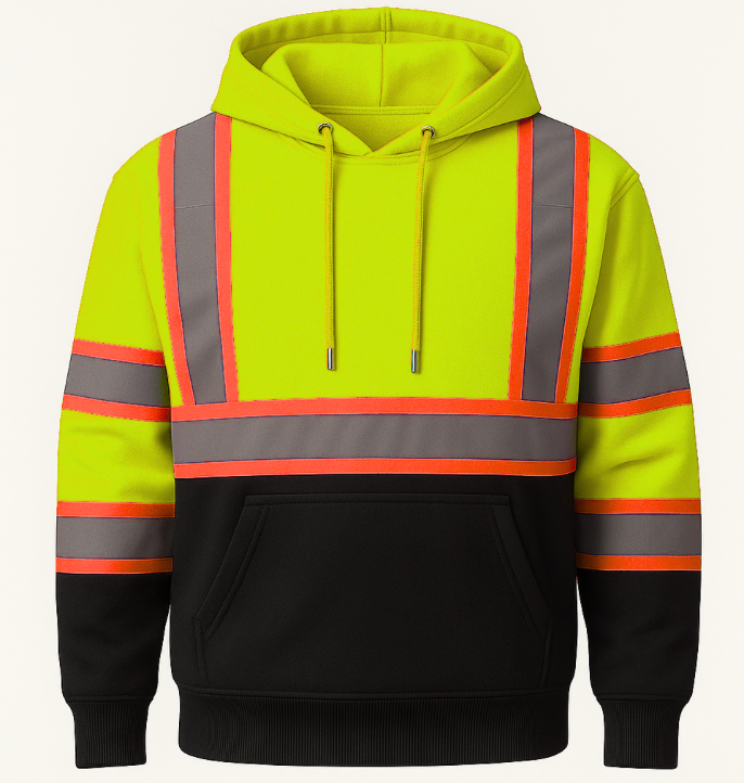 Cotton World Hi-Vis Heavy Fleece Reflective Pullover Hoodie (Double-Tone)