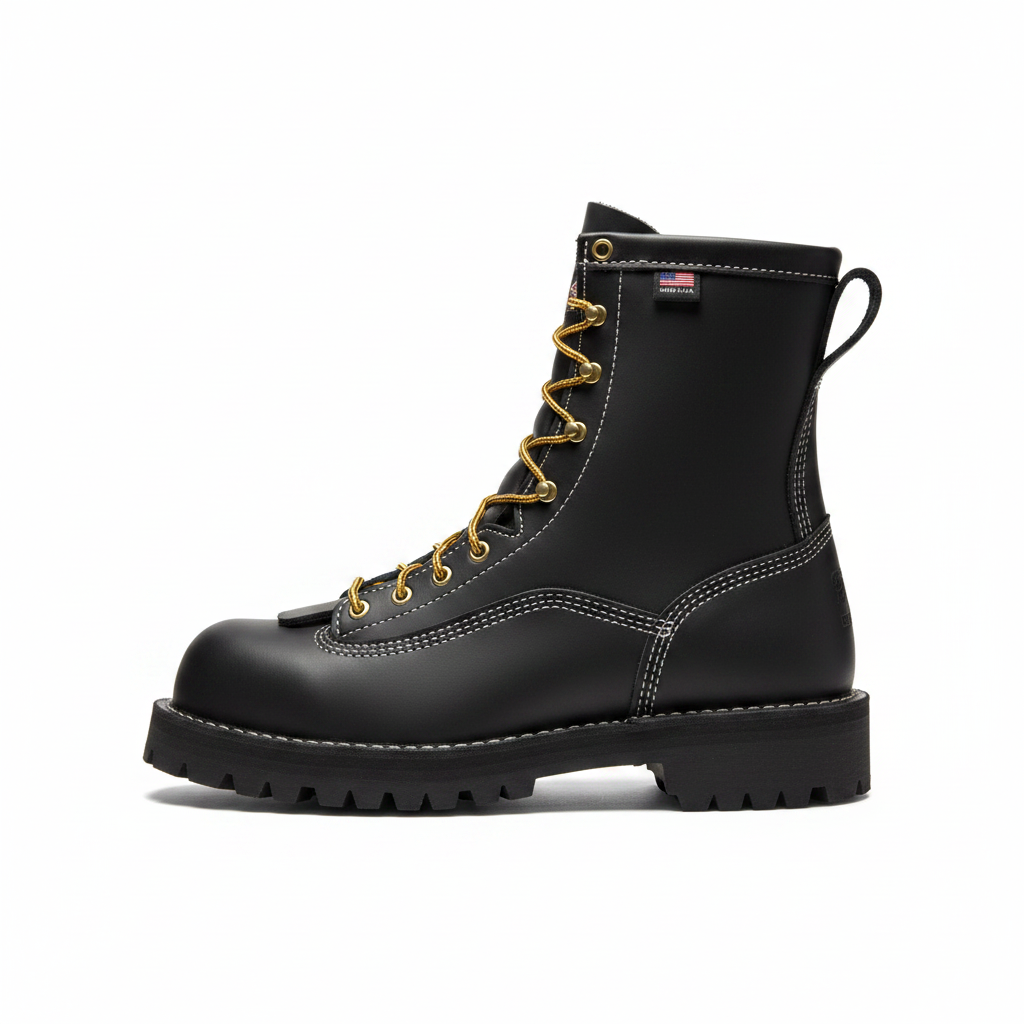 Black Lace-Up Work Boot - Side View