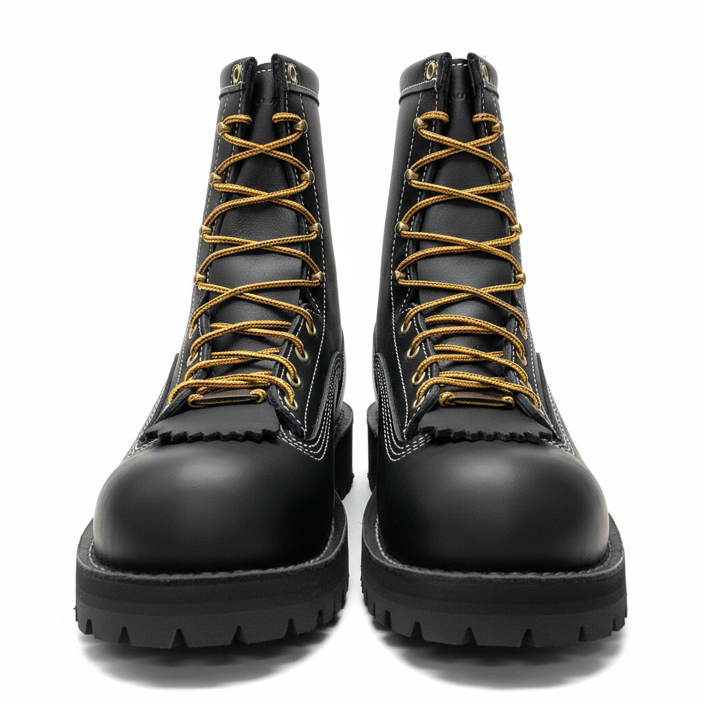 Black Lace-Up Work Boots - Front View