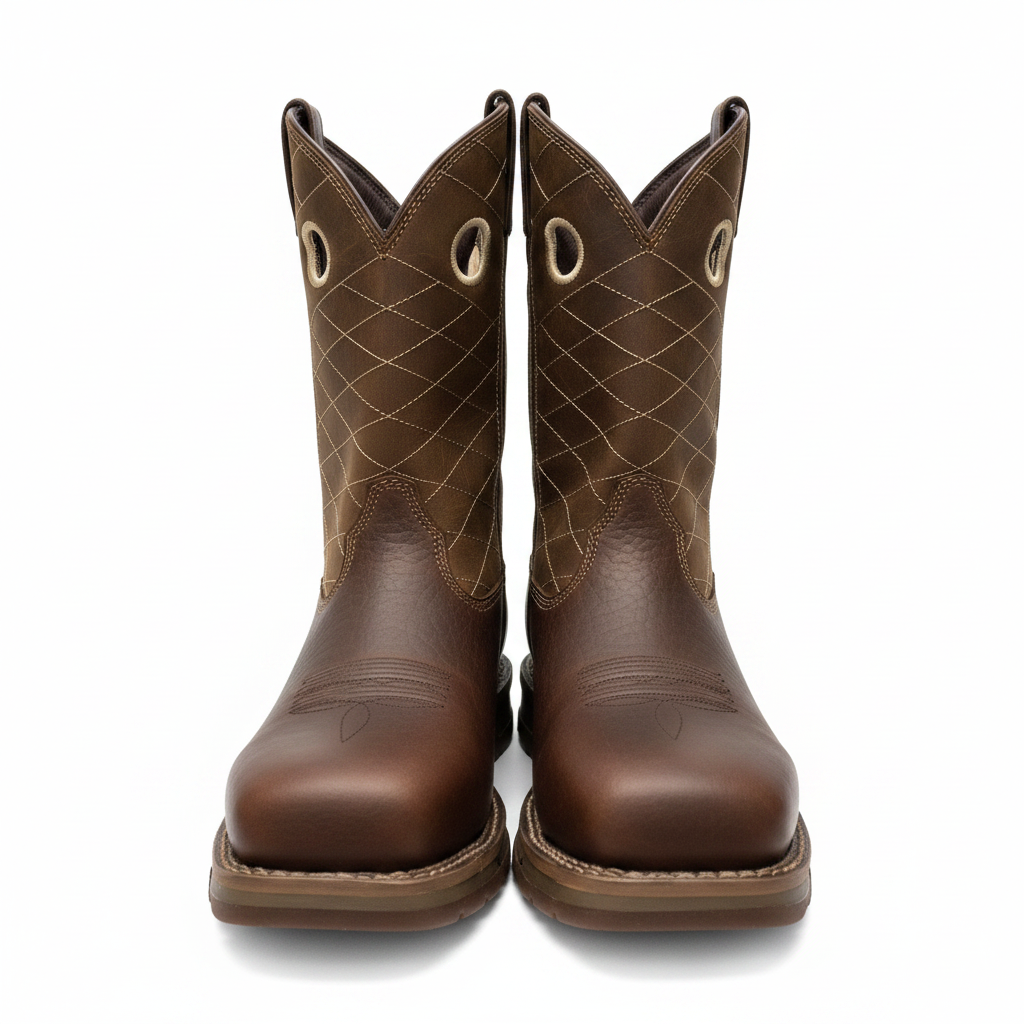 Brown Western Work Boots - Front View