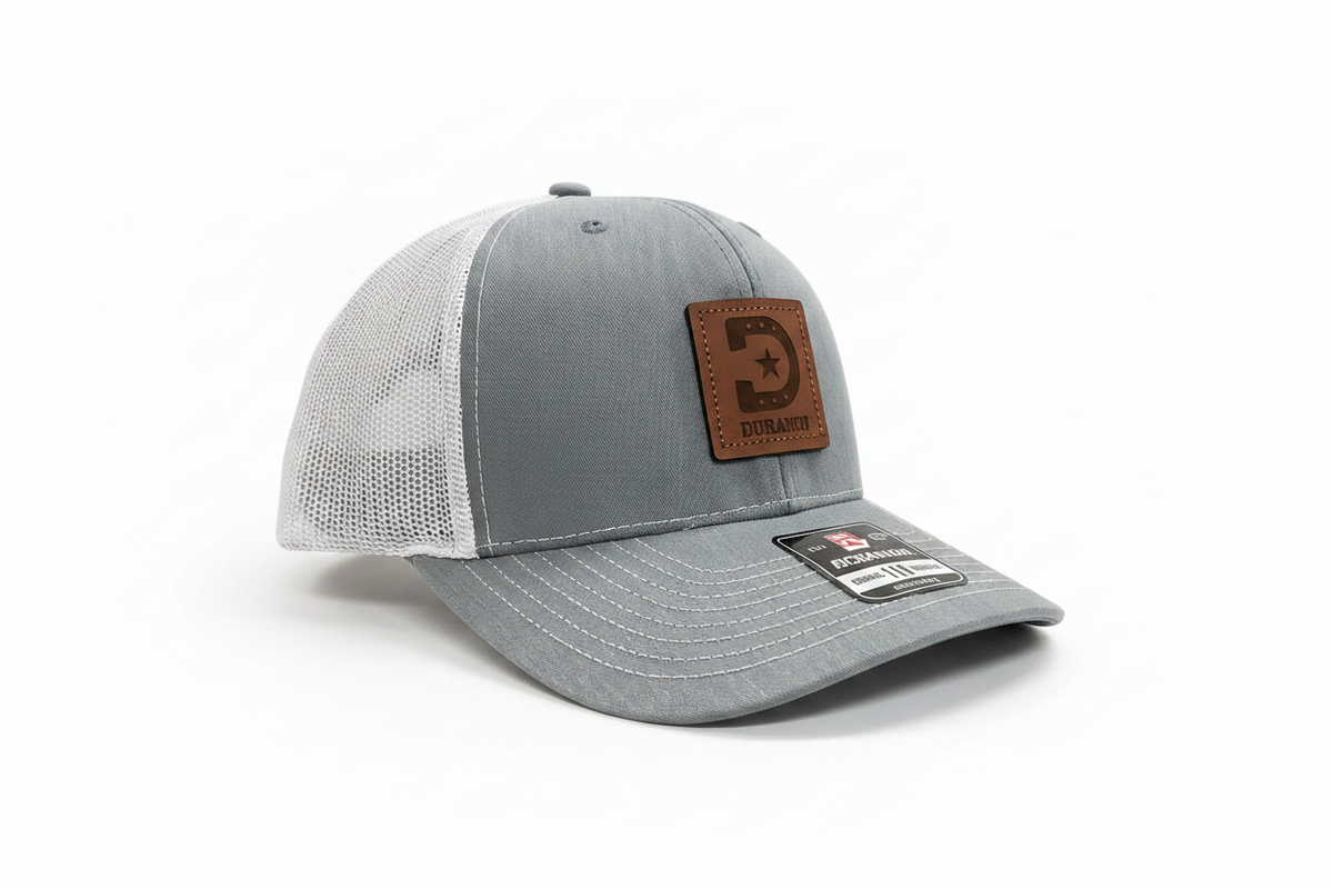 Durango Heather Grey White Trucker Hat - White Background