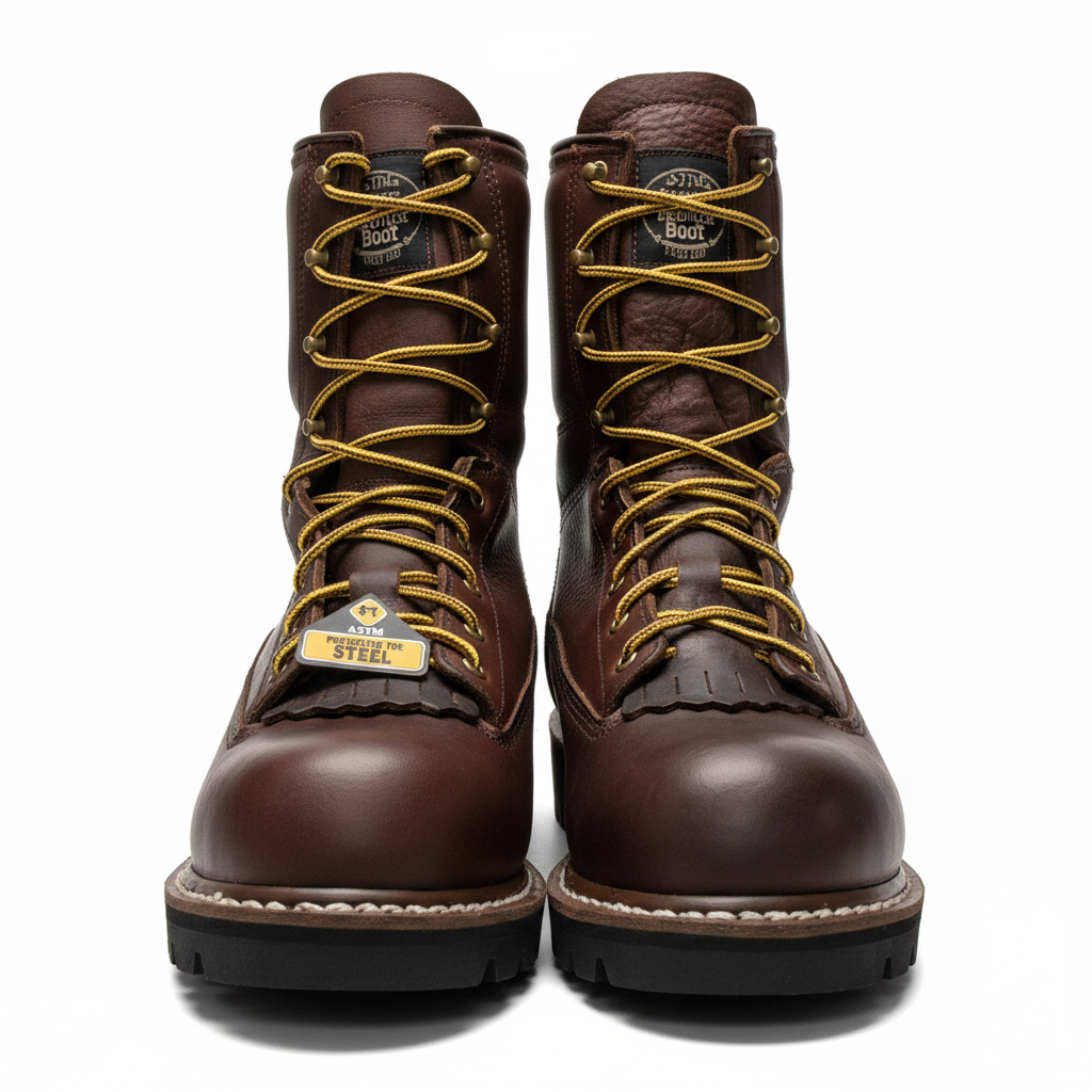 Front pair steel toe work boots