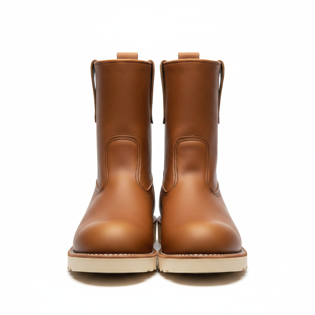 Tan Pull-On Work Boots - Front View
